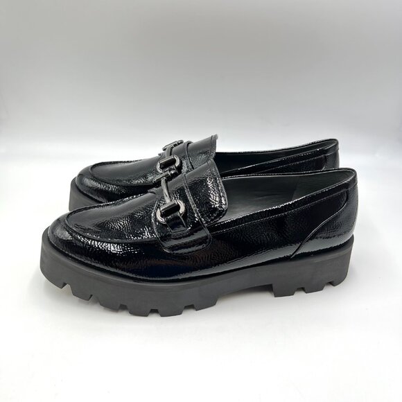 Franco Sarto Size 10 Bergamot Black Textured Patent Lug Sole Loafers Shoes - Picture 4 of 13